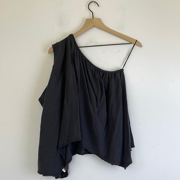 Free People Spring Break One Shoulder Top Size Small Black Cotton - Picture 7 of 11